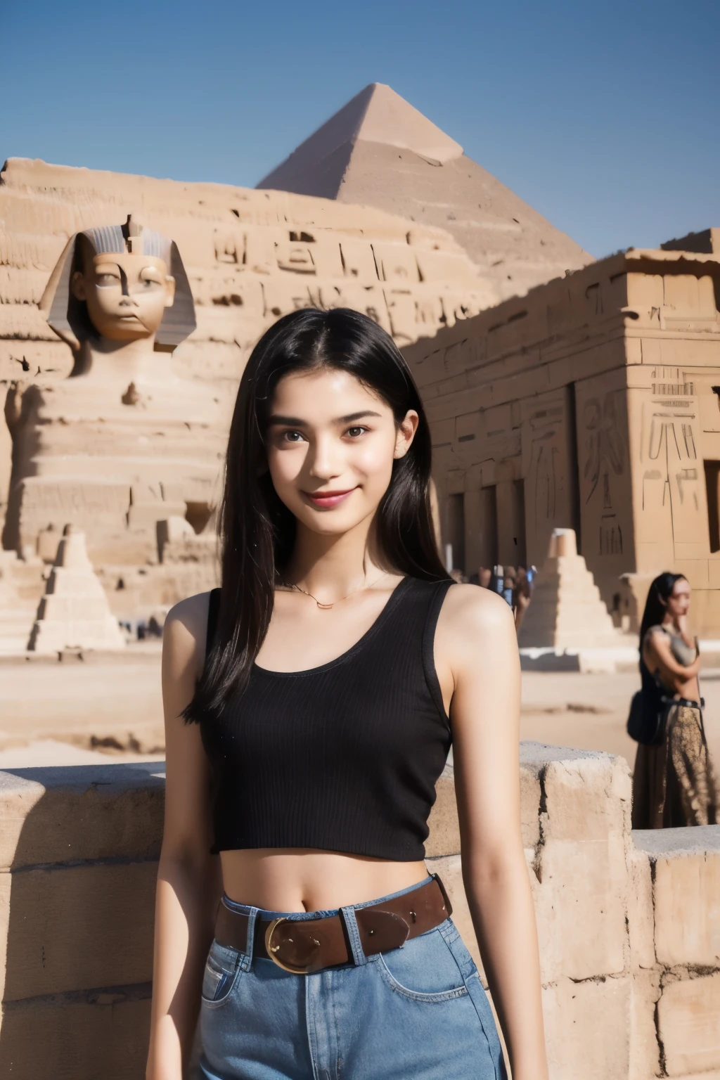 246 (In the mural２people々々々々々々々々々々々), (An 18-year-old female and an 18-year-old male), short hair,kind, lipstick, Egyptian civilization, Waist belt, Hieroglyphics, smile