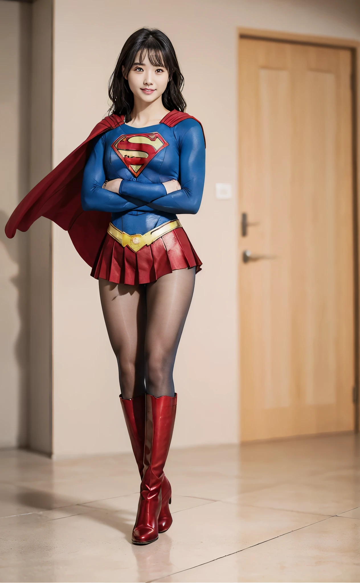 No background、(((Beautiful legs in black tights.)))、(((Legally express the beauty of your smile)))、((((Make the most of your original images)))、(((Body-hugging Supergirl costume)))、(((Supergirl Costume)))、(((Beautiful Hair)))、(((suffering)))、(((Please wear black tights....、Wear red boots)))、((Best image quality、8K))、((Highest quality、8K、masterpiece:1.3))、(((Preserve background )))、Sharp focus:1.2、Beautiful woman with perfect figure:1.4、Slim Abs:1.2、Wet body:1.5、Highly detailed face and skin texture、8K