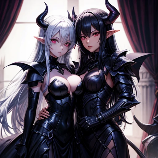 Succubus and Dark Elf in the Demon Castle Knight in pitch black armor