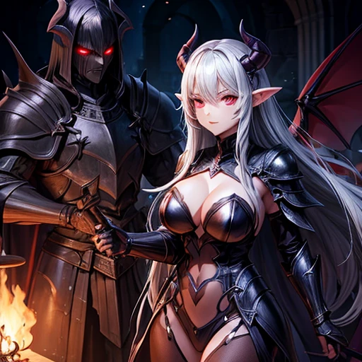 Succubus and Dark Elf in the Demon Castle Knight in pitch black armor