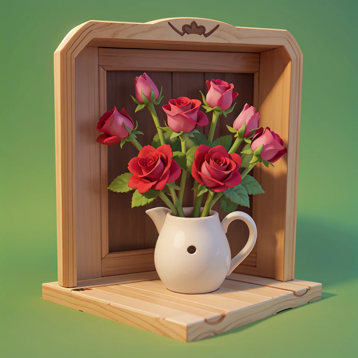 A bouquet of pink roses,Fen,Realism,Green Background,Medium shot,Studio Gippley style,Miyazaki style,2.5D,Game texture,lifelike