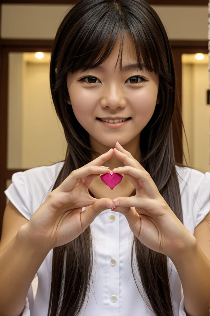 gabriette bechtel Making a Korean heart with her hands