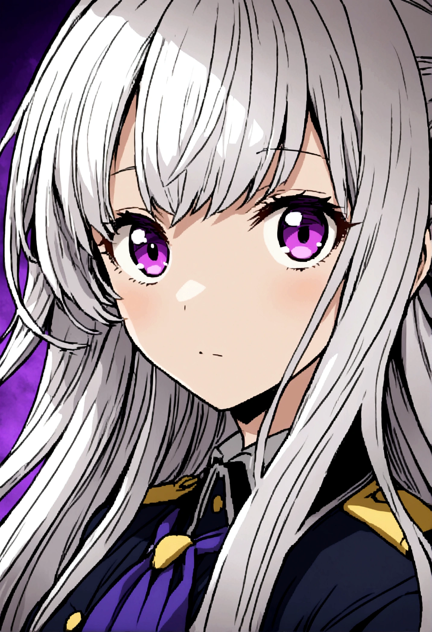 Anime girl in boku no hero style with white hair violet eyes UA uniform