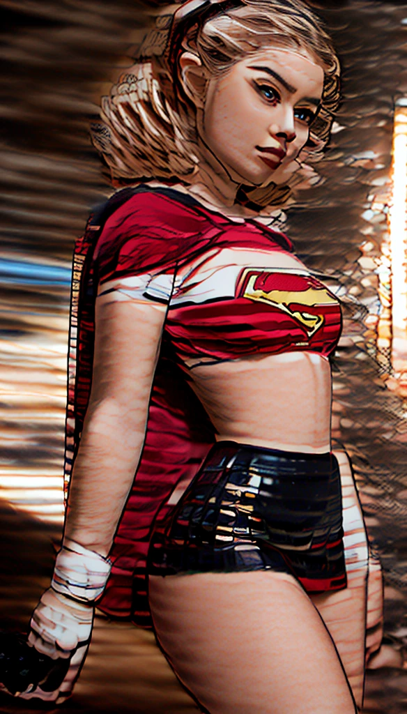 (cowboy shot), SFW, (masterpiece), (best quality: 1.0), (ultra highres: 1.0), detailed eyes,
BREAK
Supergirl, 1girl, long blonde hair, in the air, flying
hair band, (((black\))) crop top, short sleeves, cape, (((black pencil skirt))), gloves, boots
BREAK
(Famous, interview, among audiences)