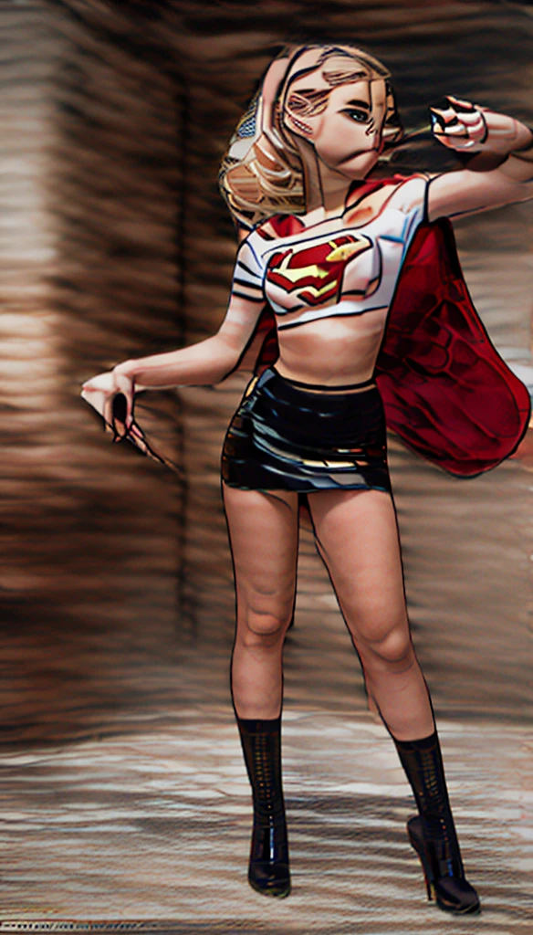 (cowboy shot), SFW, (masterpiece), (best quality: 1.0), (ultra highres: 1.0), detailed eyes,
BREAK
Supergirl, 1girl, long blonde hair, in the air, flying
hair band, (((black\))) crop top, short sleeves, cape, (((black pencil skirt))), gloves, boots
BREAK
(Famous, interview, among audiences)