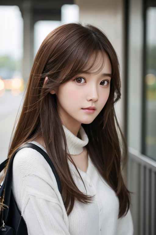 Long hair、Brown Hair、She looks like Yoona from Girls' Generation、White T-shirt and jeans、Wearing stiletto heels、Big eyes、Her chest is a C cup、Cute Nails、Natural Makeup、Height: 168cm、Fluttering skirt、whole body、Model Body Type