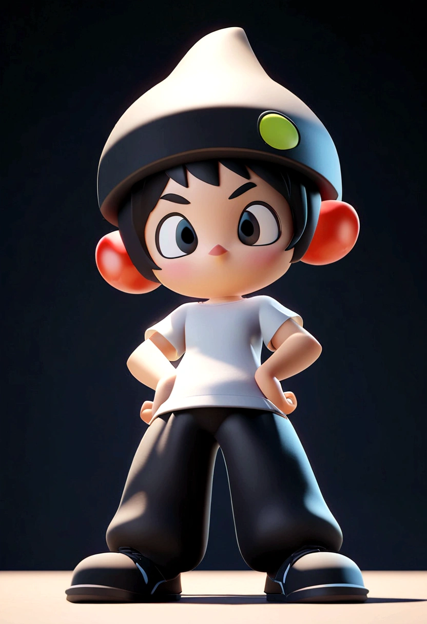Age 35,male, alone, Black Hair,Short Hair,Berry Short,無地のWhite T-shirt,No bangs,White T-shirt, Black sweatpants, Dark Background, Ambient Lighting,Wearing a black cap,Plain black cap,Standing in front and looking straight at the camera、Full of confidence、Hands on hips、Is giving a presentation、Standing with your legs apart,Standing directly in front of you、It's in up to the top of my head、Stylized characters, Animation-style rendering, 3D stylized, Arnold Maya Rendering, 3D rendering style, toon render keyshot, 3D Characters, 3D Characters, 3D rendering style, 3D Charactersレンダリング, Cartoon characters, Close-up Character, Character pose, (Pixar Style) (Master Parts:1.2) (Bokeh) (Highest quality) (Fine skin) (Fine texture) (8K) (clay) (Cinema Lighting)
