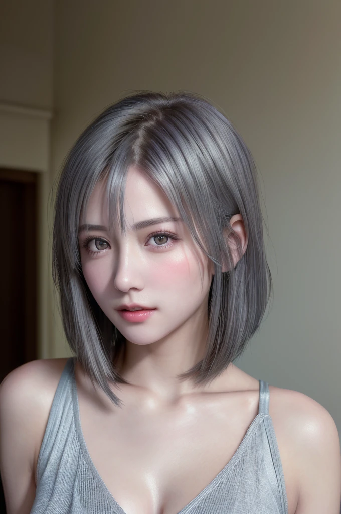 (8K, Photorealistic, Raw photo, of the highest quality: 1.3), (1girl in), Super beautiful, (Realistic face), (boyish, Silver Color Berry Shorthair), Beautiful , Glare that captivates the viewer, Beautiful expression, Beautiful , (Realistic skin), Be...