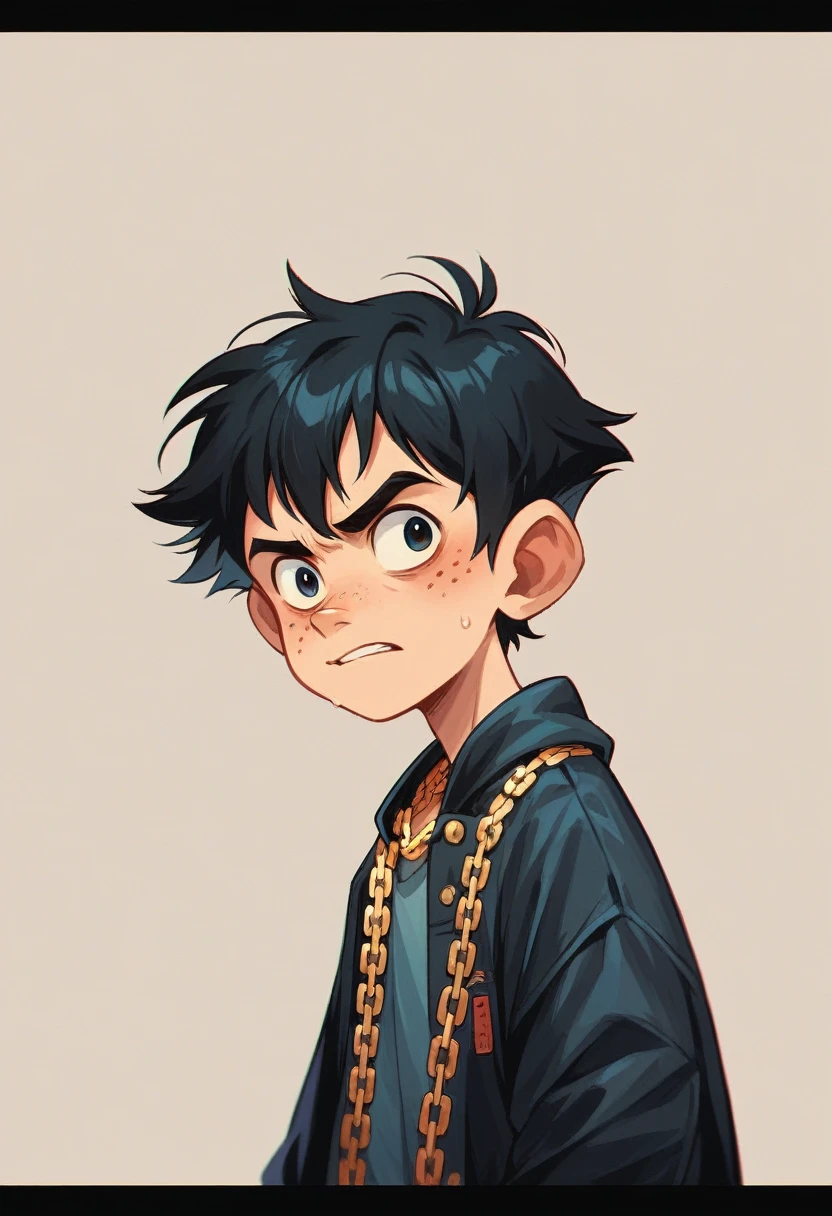 Create a young artist with a black jacket and gold chain in the Disney Pixart style