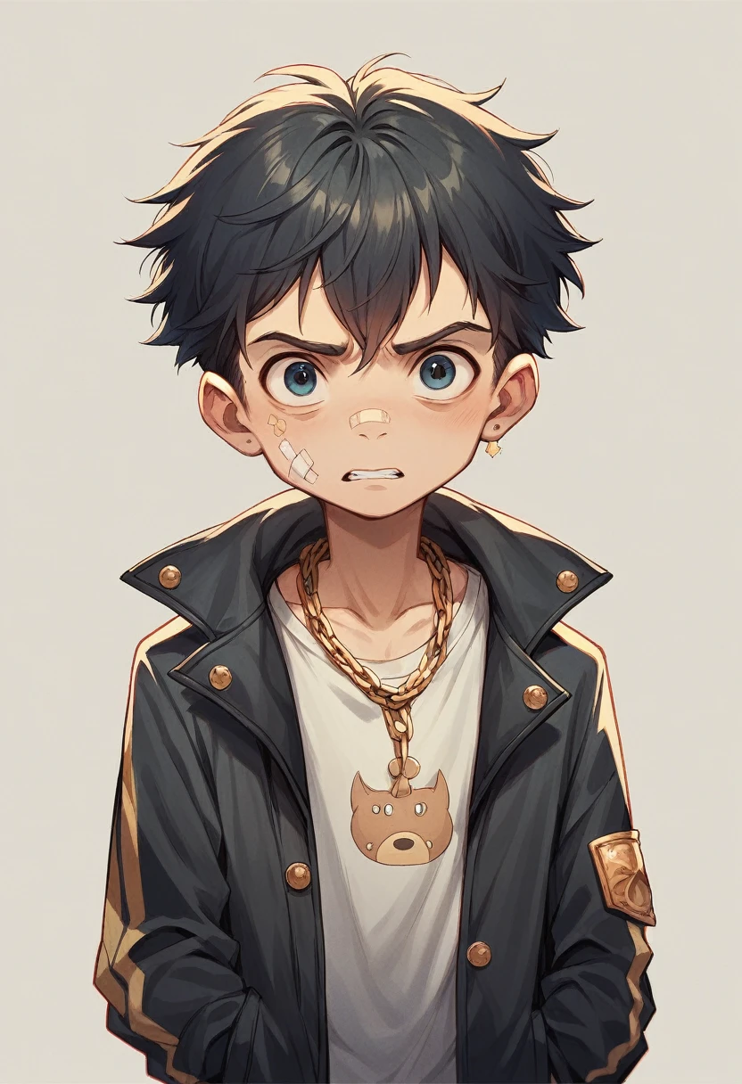 Create a young artist with a black jacket and gold chain in the Disney Pixart style