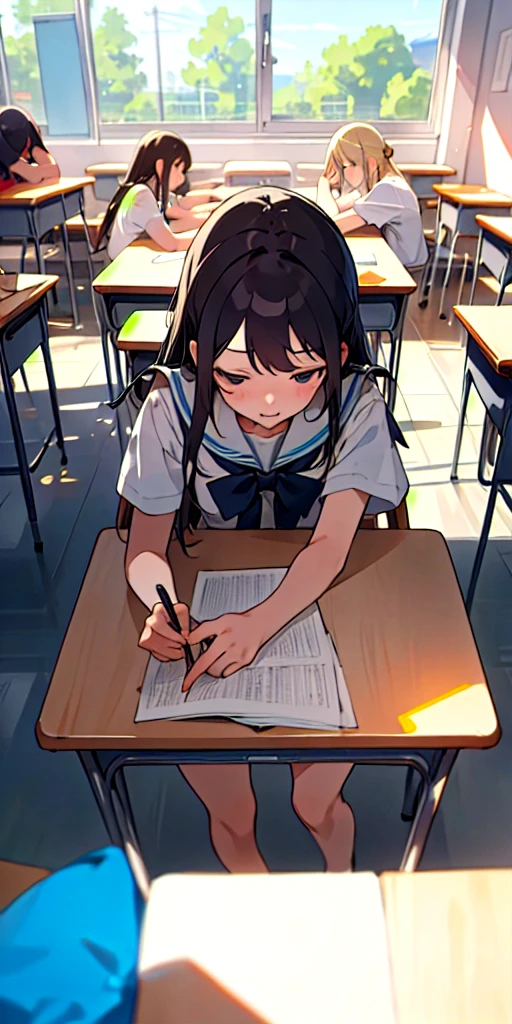 (masterpiece, best quality), multiple people are having a festival, classroom, noon, in summer