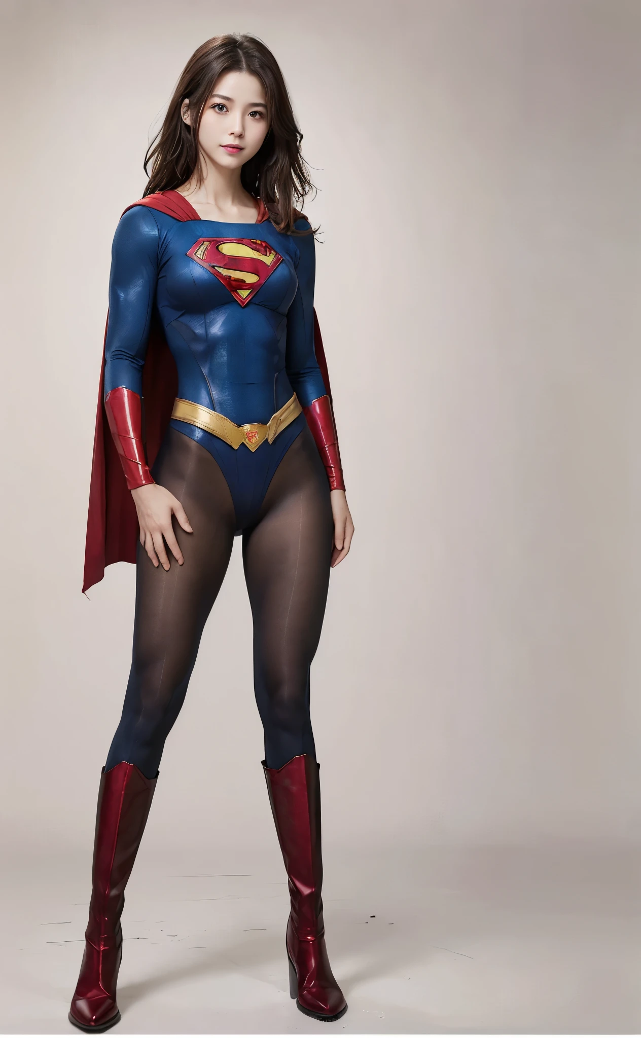 No background、(((Beautiful legs in black tights.)))、(((Legally express the beauty of your smile)))、((((Make the most of your original images)))、(((Body-hugging Supergirl costume)))、(((Supergirl Costume)))、(((Beautiful Hair)))、(((suffering)))、(((Please wear black tights....、Wear red boots)))、((Best image quality、8K))、((Highest quality、8K、masterpiece:1.3))、(((Preserve background )))、Sharp focus:1.2、Beautiful woman with perfect figure:1.4、Slim Abs:1.2、Wet body:1.5、Highly detailed face and skin texture、8K