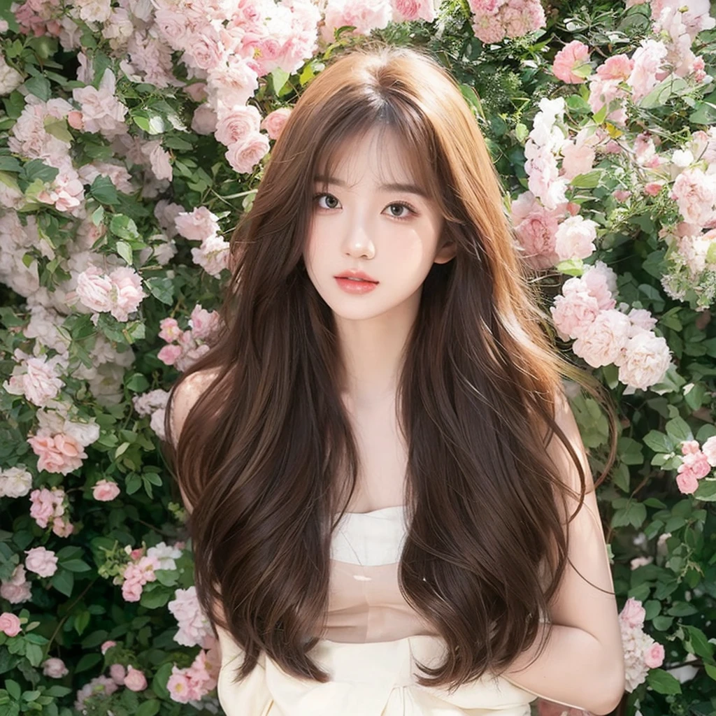 Honey Tea Linen Bed Curls,Big wavy hair,Natural and beautiful hair,uniform hair color,Roses background