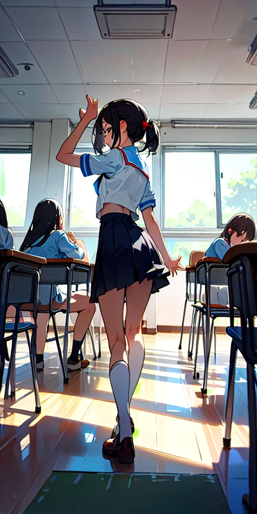 (masterpiece, best quality), multiple people are having a festival, classroom, noon, in summer