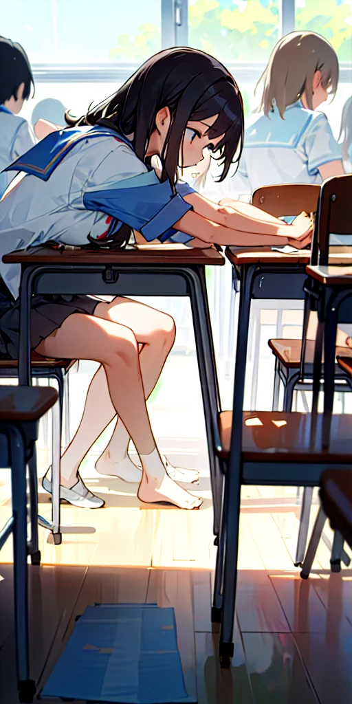(masterpiece, best quality), multiple people are having a festival, classroom, noon, in summer