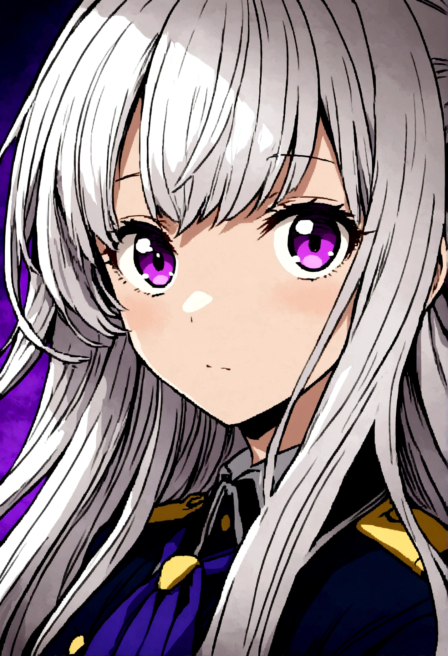 Full body anime girl in boku no hero style with white hair violet eyes UA uniform