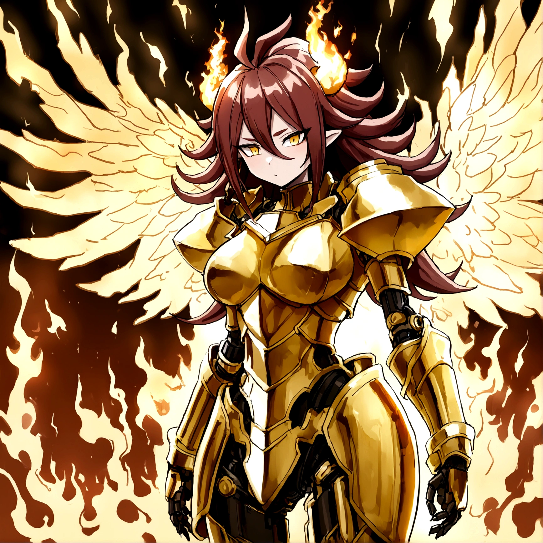 ((Lightning Power)), ((Electricity)), ((Fire Background)), ((Lightning Storm)), ((Power Erupting)), (((((android 21))))), ((((Genkidama)))), (((Evil Power))), (((white Coat))), (((Busty))), (((((Big breast:1,3)))), luxury bustier corset, (((silver hair))), (((Very slim waist))), propotional body, ((Gorgeous)), (((Fire Blazing Horns))), ((((gold wings))), masterpiece, hyperdetail, ambient effect, digital effect, (((Fire Gold Armor))), (((Lightning Gold Wings)))