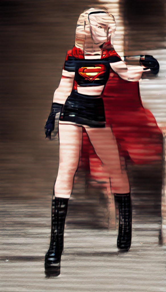 (cowboy shot), SFW, (masterpiece), (best quality: 1.0), (ultra highres: 1.0), detailed eyes, BREAK Supergirl, 1girl, long blonde hair, in the air, flying hair band, (((black\))) crop top, short sleeves, cape, (((black pencil skirt))), gloves, boots BREAK (Famous, interview, among audiences)