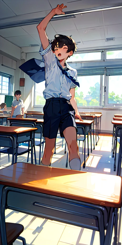 (masterpiece, best quality), school festival, someboys, classroom, noon, in summer