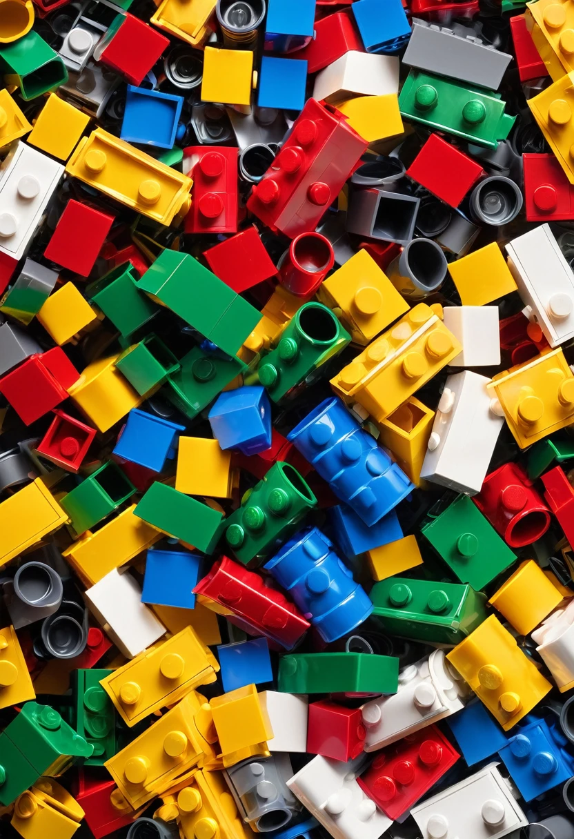 a colorful lego trash can, simple lego construction, white background, popular with children, detailed lego bricks, hyper realistic, 8k, photorealistic, studio lighting, vibrant colors, sharp focus, extremely detailed