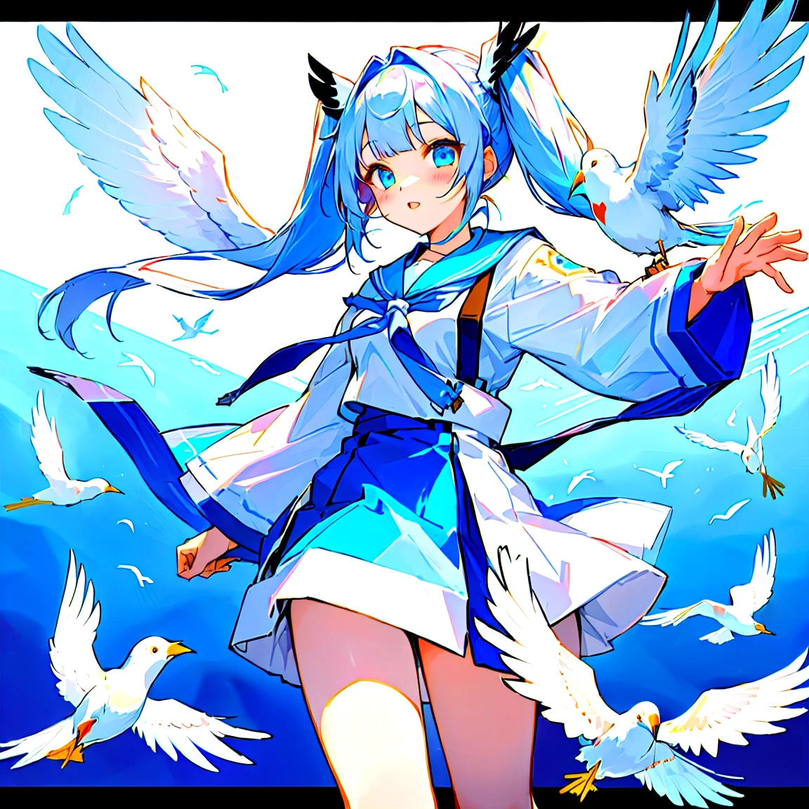 twintail girl theme white bird
