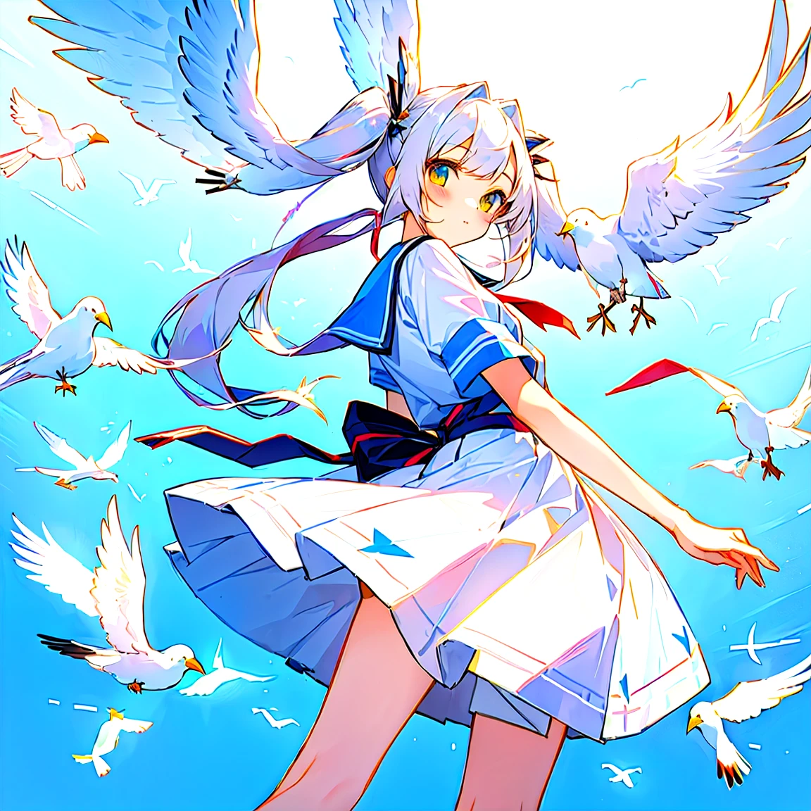 twintail girl theme white bird