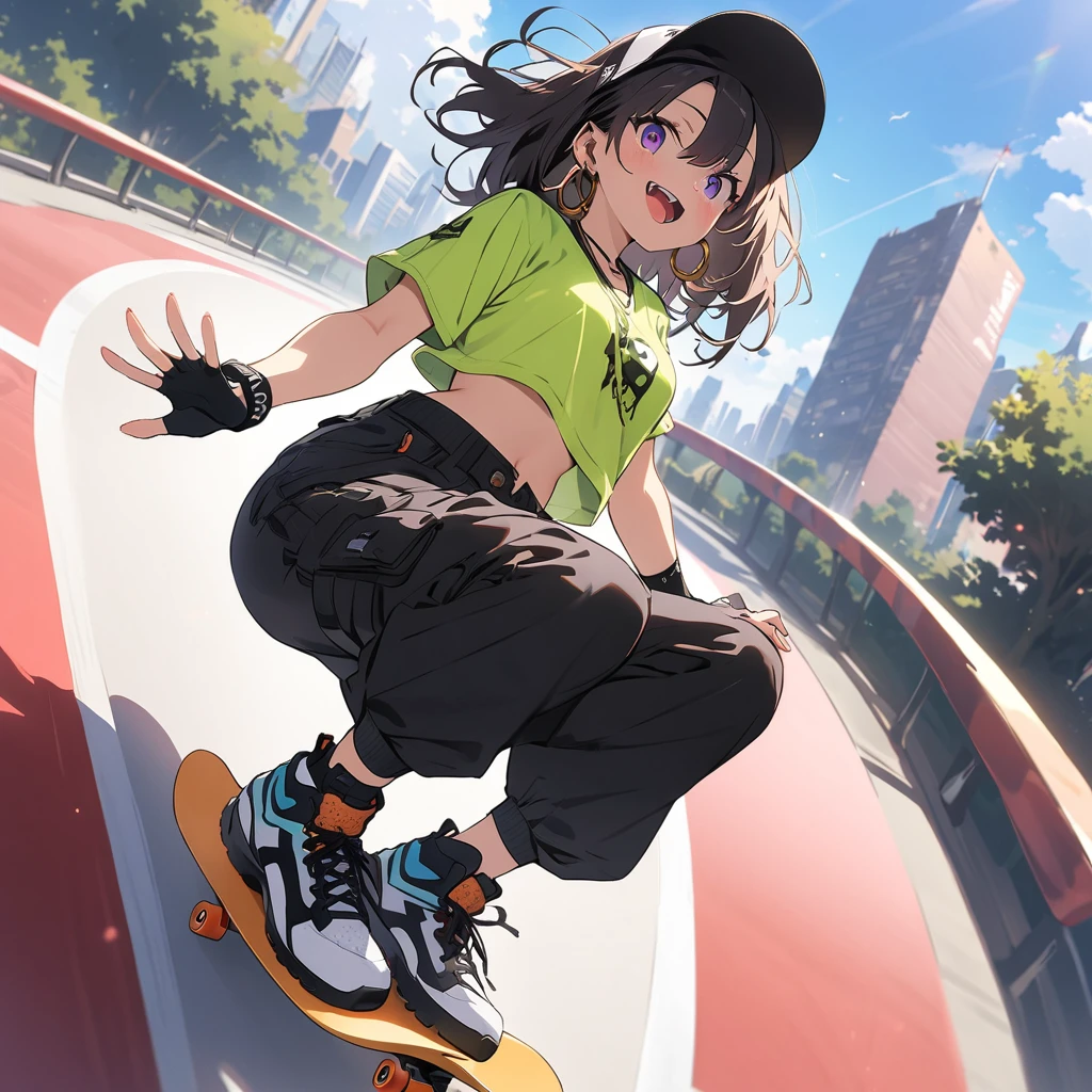 1girl,
BREAK
//Fashions
Urban B-Girl,
Capture the urban vibe of breakdancing with a cool and edgy ensemble, Start with a cropped tank top or sports bra in a bold color like neon green or electric blue, Pair it with high-waisted baggy cargo pants featuring plenty of pockets and room for movement,
BREAK
Layer over the top with a loose-fitting graphic tee or hoodie for a relaxed streetwear look, Complete the outfit with high-top sneakers for comfort and support, and accessorize with chunky hoop earrings, a snapback hat, and wristbands or fingerless gloves for added flair,
BREAK,(highest quality、masterpiece、High resolution、detailed)、animeスタイル、Flat Style、(Enjoying skateboarding), BREAK,extremely detailed、Fun Themes、Dynamic Angle、anime