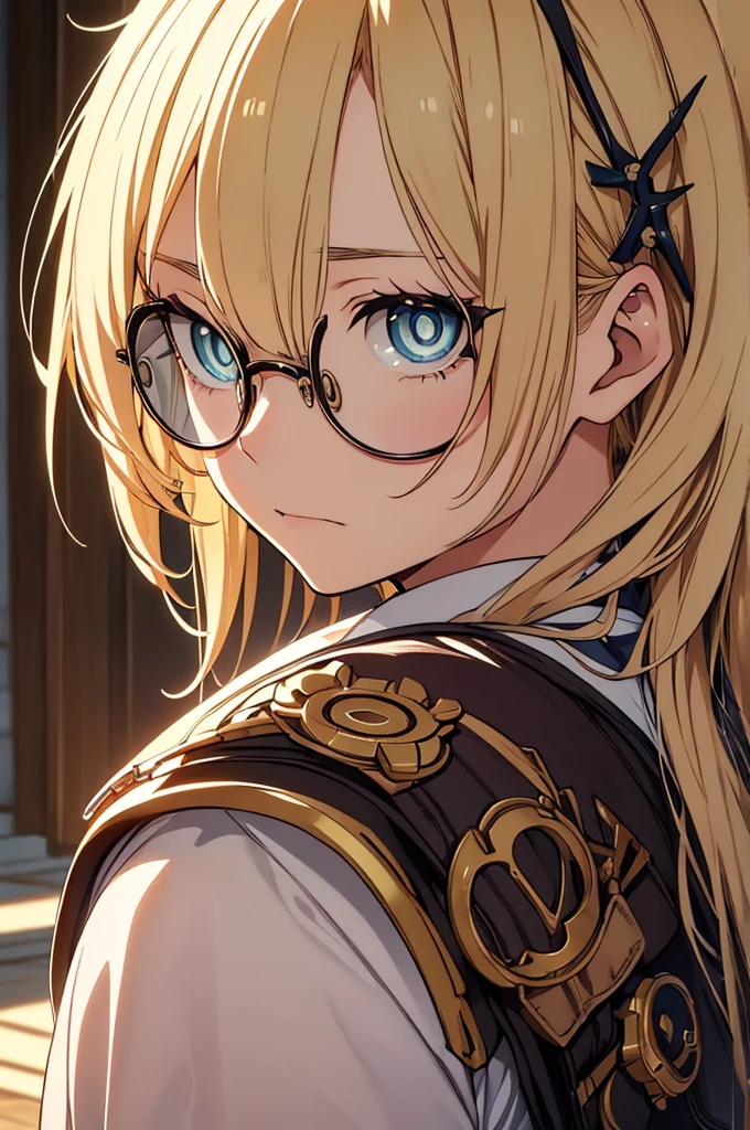 Blonde, Round Glasses, cool, (Gear Accessories), anime, beautiful, masterpiece, Highest quality, (1maleの子:1.5), (Shining Eyes:1.3), (Beautifully detailed eyes:1.1)、[[Delicate fingers and hands:0.55]::0.85], (Detailed reference),male, maleらしく, male, Not as it really is