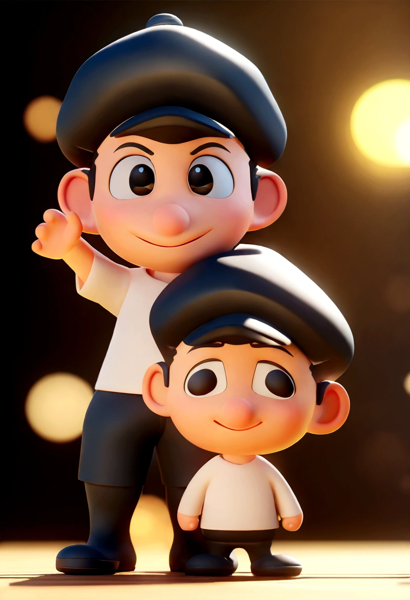 Male cartoon character in a black cap and white t-shirt, Anime characters, Stylized characters, Animation-style rendering, 3D stylized, Arnold Maya Rendering, 3D rendering style, toon render keyshot, 3D Characters, 3D Characters, 3D rendering style, 3D Charactersレンダリング, Cartoon characters, Close-up Character, Character pose,  (Pixar Style) (Master Parts:1.2) (Bokeh) (Highest quality) (Fine skin) (Fine texture) (8K) (clay) (Cinema Lighting) (Sharp focus