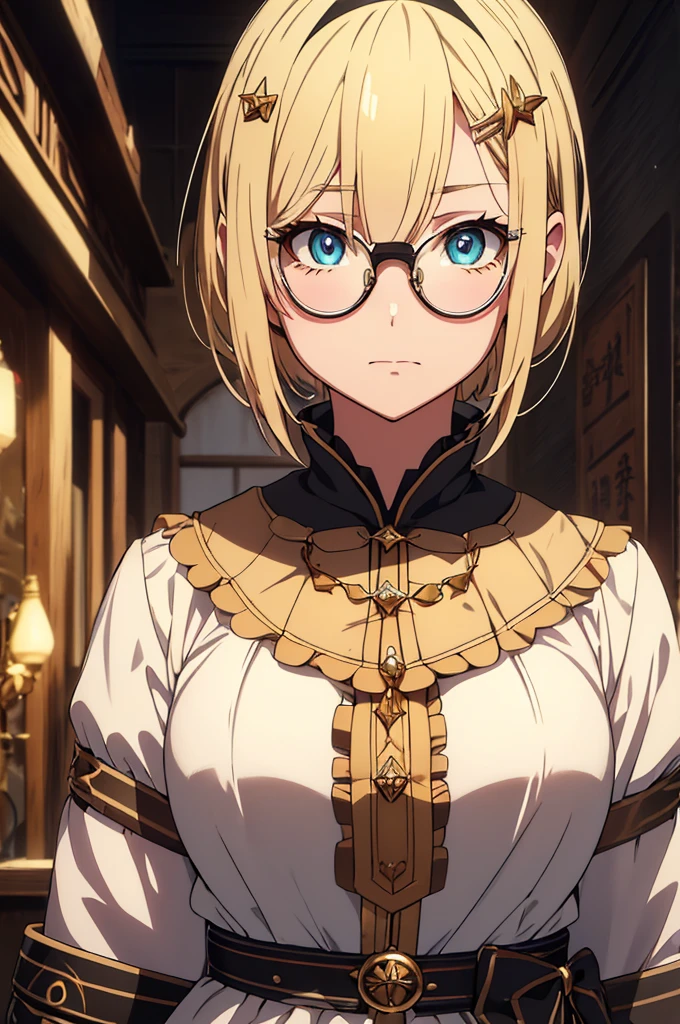 Blonde, Round Glasses, cool, (Gear Accessories), anime, beautiful, masterpiece, Highest quality, (1maleの子:1.5), (Shining Eyes:1.3), (Beautifully detailed eyes:1.1)、[[Delicate fingers and hands:0.55]::0.85], (Detailed reference),male, maleらしく, male, Not as it really is, bad