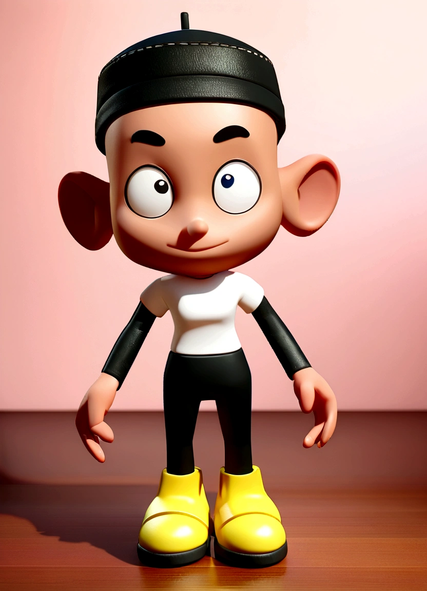 Male cartoon character in a black cap and white t-shirt,1 person, Anime characters, Stylized characters,3D stylized, Arnold Maya Rendering, 3D rendering style, toon render keyshot, 3D Characters, 3D Characters, 3D rendering style, 3D Charactersレンダリング, Cartoon characters, Close-up Character, (Pixar Style) (Master Parts:1.2) (Bokeh) (Highest quality) (Fine skin) (Fine texture) (8K) (clay) (Cinema Lighting)