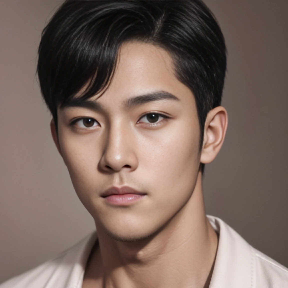 (passport portrait photo: 1.2), best quality, masterpiece, highres, realistic, 1boy, male, solo, handsome, asian, model looking at viewer, mature male, muscular male, whiskers, detailed face
