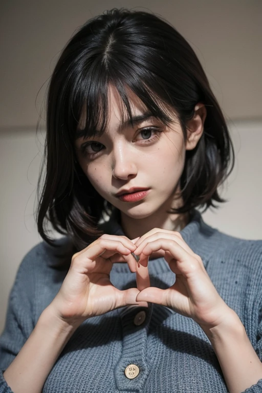 Doing a heart with her hands