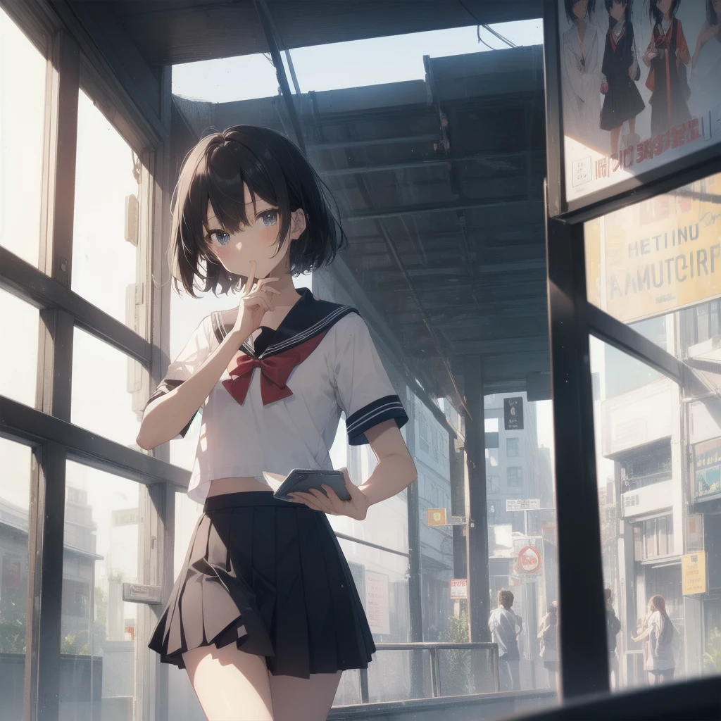 ultra-absurdres-Top quality by artist God, ultra-detailed, high resolution, anime moe artstyle, best anime 8k konachan wallpaper, pixiv contest winner, pool:2810, perfect ,break, 1girl, (Please draw a girl walking sleepily to school alone. )break,(Solo,little female, 13-year-old:1.3),Full limbs, complete fingers,a junior high school student, (very short hair), short cut, flat chest, , small butt, small black eyes, beautiful detailed eyes, well-proportioned iris and pupils, expressive eyes, highres detailed hair, soft expression, salor school_uniform, sailor collar, serahuku, bow, pleated skirt,(Detailed Lighting), (Detailed background), in the School commute route. break,super detailed skin, Best cinematic lighting powered by famous artist, 8k,beauty illustration,photoshop_(medium),very aesthetic,break,((artist:yukie_(kusaka_shi) )), artist:clamp ,artist:carnelian ,artist:kantoku ,
