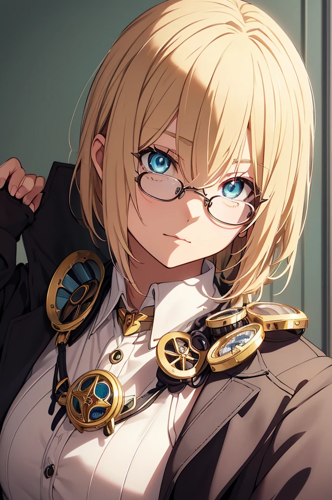 Blonde, Round Glasses, cool, (Gear Accessories), anime, beautiful, masterpiece, Highest quality, (1maleの子:1.5), (Shining Eyes:1.3), (Beautifully detailed eyes:1.1)、[[Delicate fingers and hands:0.55]::0.85], (Detailed reference),male, maleらしく, male, (Not as it really is), (bad)