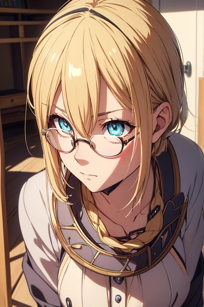 Blonde, Round Glasses, cool, (Gear Accessories), anime, beautiful, masterpiece, Highest quality, (1maleの子:1.5), (Shining Eyes:1.3), (Beautifully detailed eyes:1.1)、[[Delicate fingers and hands:0.55]::0.85], (Detailed reference),male, maleらしく, male, (Not as it really is), (bad)