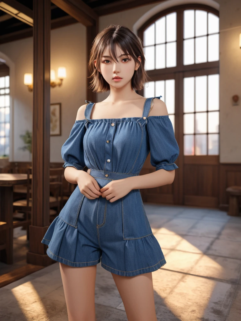 Model shooting style, (Extremely detailed CG unity 8k wallpaper), World Full Body Photos'The most beautiful artwork, Greenville, Golden Crown, diamond, Medieval architecture, Professional Majestic Oil Paintings by Ed Blinkey, Very popular on artstation, Popular on CGsociety, Wheel within wheel, High Detail, Be focused,Large Breasts,Beautiful girl,Low-cut clothing,Off-shoulder clothing