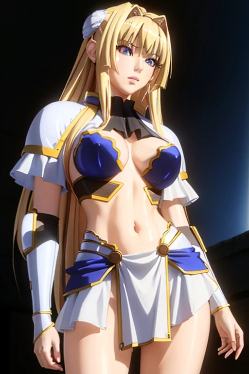 Anime realistic complex perfect beauty detailed face, Detailed sharp galaxy glowing eyes, (((From face to waist:1. 2))), (((Slim beauty)))high quality, 最high quality , 1080P, 16K、The ultimate beauty、Long blonde hair、bangs、Straight Hair、Handsome、Detailed blue eyes、Bewitching style、Perfect body, Big Breasts、Large Breasts、Small waist、Thigh、Bold Pose、Completely naked、Under Hair Gold、Visible female genitalia
