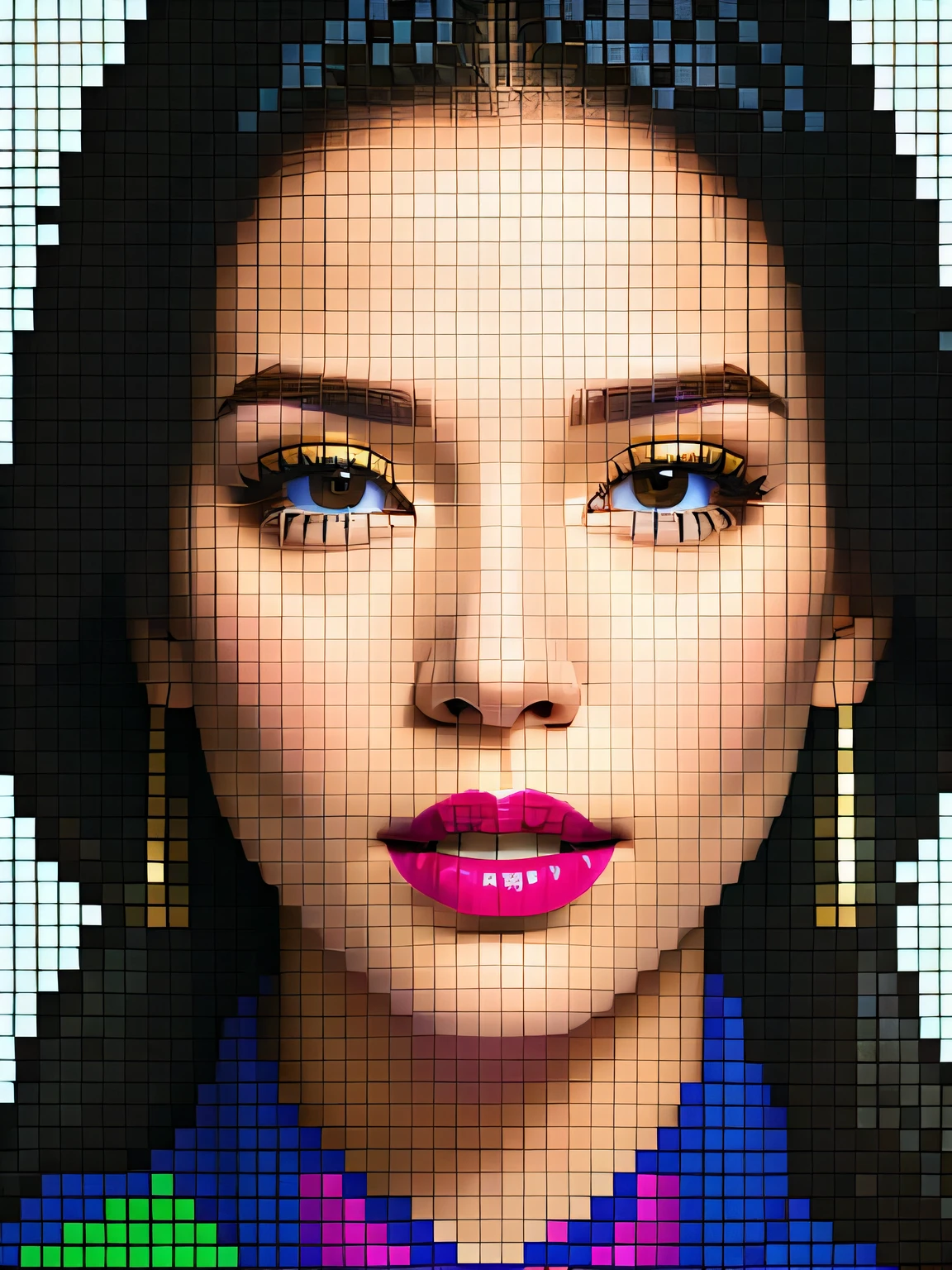 （best quality，4K，masterpiece：1.2），super detailed，Create a three-dimensional pixelated portrait in white，pixel art，in style of Hippie fashion design, portrait, beautiful detailed，beautiful girl，Australian artist Gil Bruve，black and white