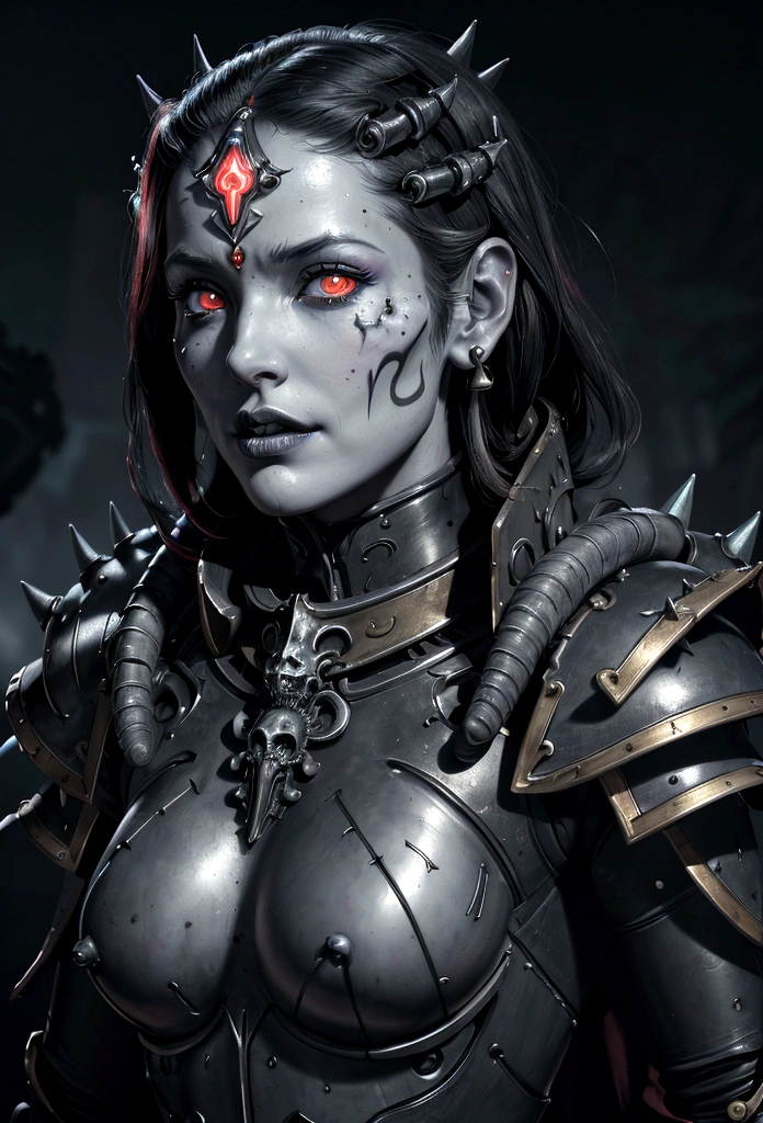 a gorgeous adepta sororitas from the movie tron, glowing skull armor, spikes, teeth, monster, dirty tentacles, pus pimples, cracked truenurgle, detailed face and eyes, beautiful lips, extremely detailed, 1girl, oil painting, concept art, dark fantasy, cinematic lighting, dramatic shadows, vibrant colors, moody atmosphere, hyper detailed, 8k, photorealistic
