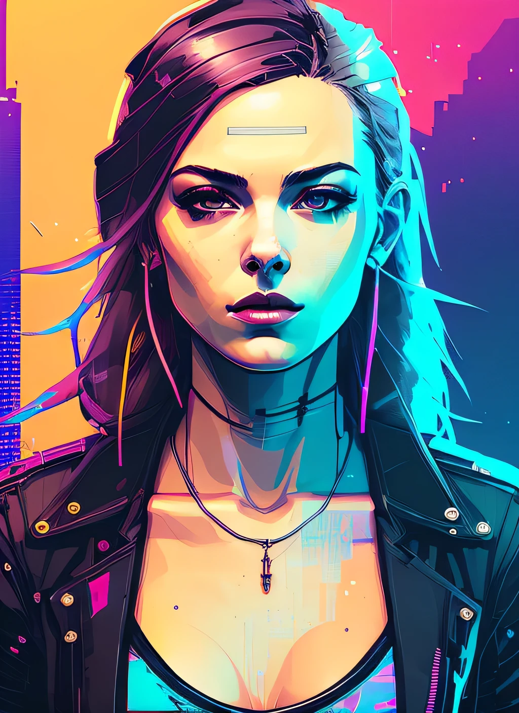 snthwve style nvinkpunk close up portrait of a punk woman, punk rock, roller derby, tank girl, bubblegum, edgy, dangerous, high detailed, 8k, by jeremy mann, by sandra chevrier, by dave mckean and richard avedon and maciej kuciara. Smile