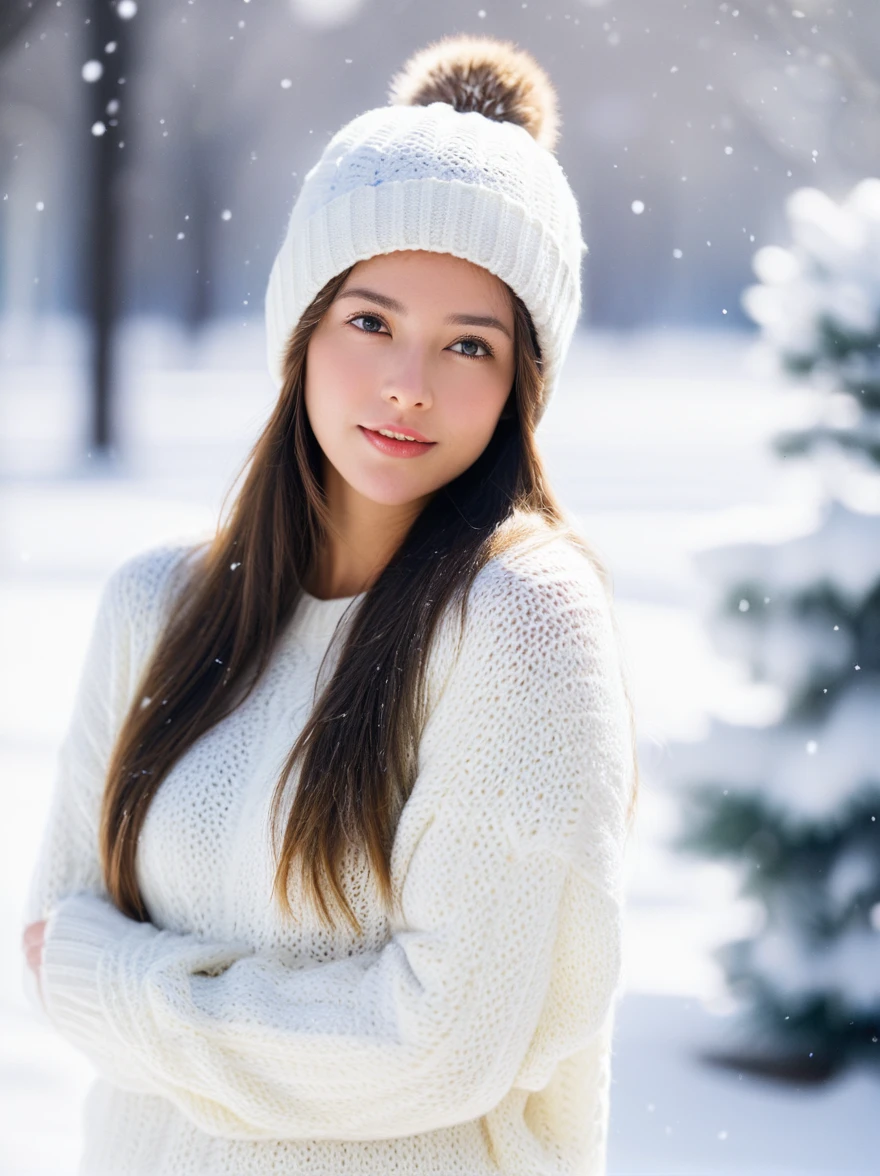 best quality, masterpiece,
Analog photo of adult girl wearing sweater and sweater hat, looking at viewer, long hair, Headshots, hold one's cheek with one's hand, enlargement, very beautiful detailed face, medium , (Cute face, looks tempting), eye level,
professional photos, high contrast exposure, soft bokeh, high key light, solid shadow, soft bokeh, snowfall, snowfall background,