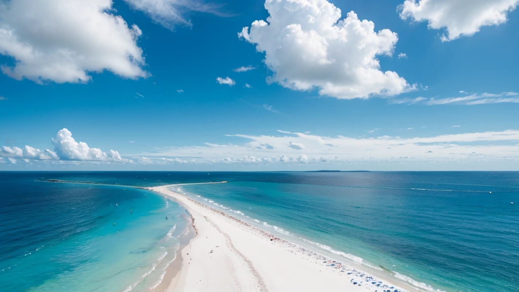 Blue sky and white clouds, Beach nearby, The sea in the distance