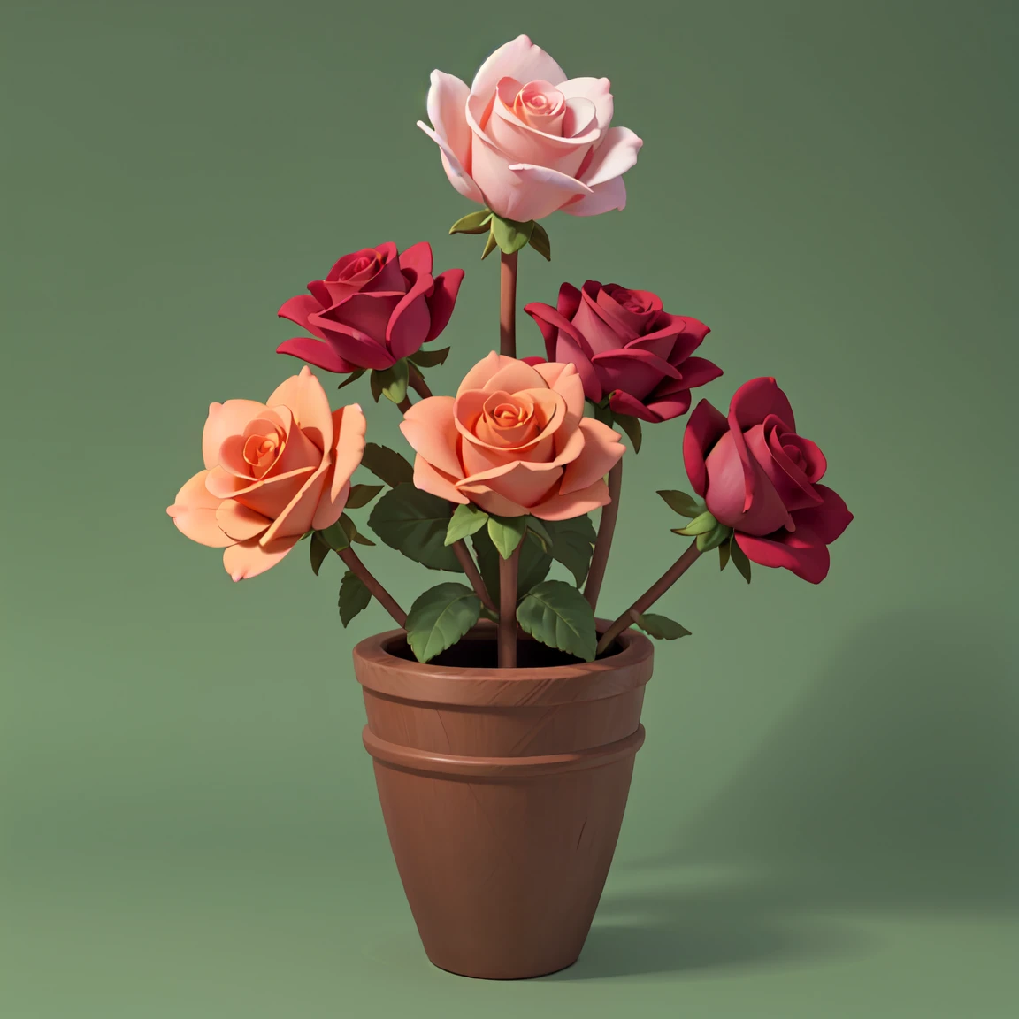 A bouquet of pink roses，Fen，Realism，Green Background，Medium shot，2.5D，game props，Cartoon