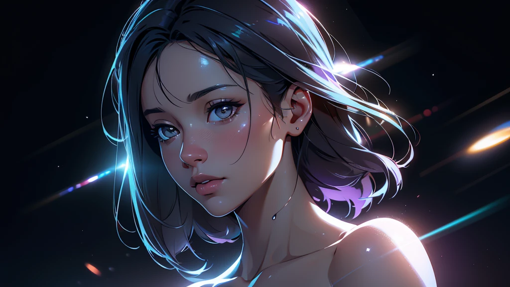 (ultra quality, 4k, 8k, high resolution, masterpiece: 1.2), ultra detailed, (realistic, photorealistic, photorealistic: 1.37) a beautiful young woman walking in outer space, semi-naked with lights all over her body, highly detailed, extremely detailed portrait, intricate details, hyper realistic, 8k, photorealistic, art by artgerm and greg rutkowski, dramatic lighting, glowing skin, volumetric lighting, cinematic, awe-inspiring, ethereal, mystical, cosmic, mesmerizing