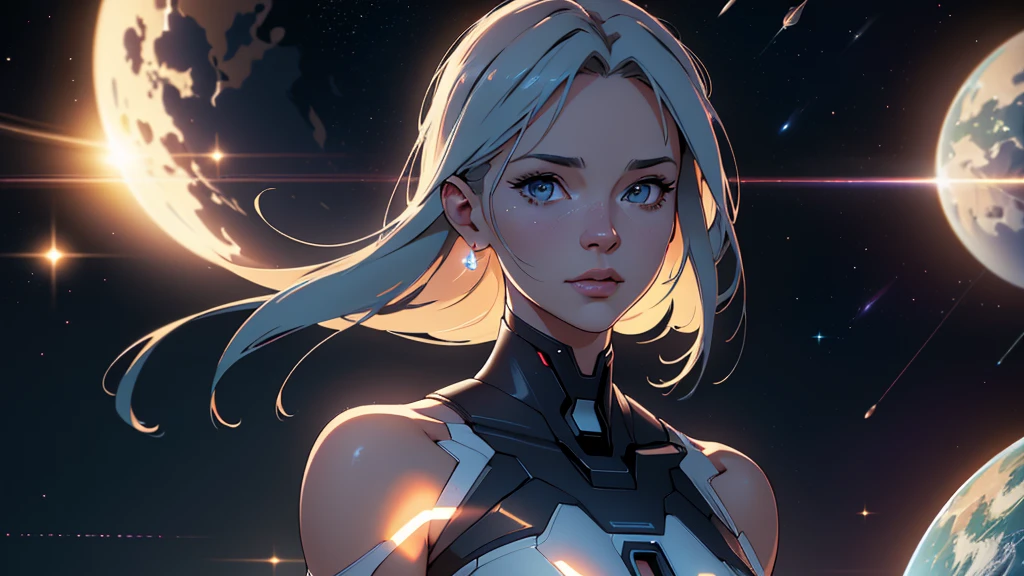 (ultra quality, 4k, 8k, high resolution, masterpiece: 1.2), ultra detailed, (realistic, photorealistic, photorealistic: 1.37) a beautiful young woman walking in outer space, semi-naked with lights all over her body, highly detailed, extremely detailed portrait, intricate details, hyper realistic, 8k, photorealistic, art by artgerm and greg rutkowski, dramatic lighting, glowing skin, volumetric lighting, cinematic, awe-inspiring, ethereal, mystical, cosmic, mesmerizing