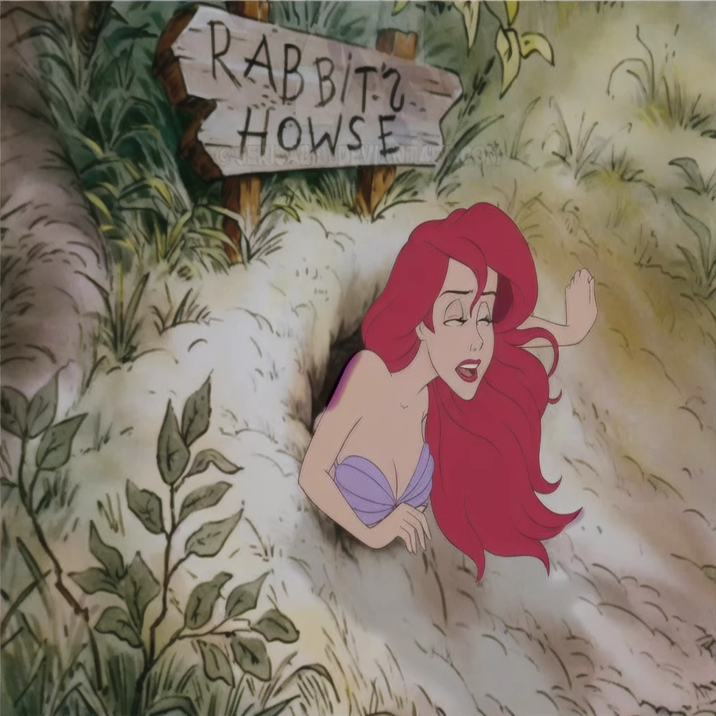 disney's the little mermaid ariel's house, jessica rabbit, in style of disney animation, emma watson as jessica rabbit, inspired by Don Bluth, art in the style of disney, don!!! bluth!!!, ariel the little mermaid, don bluth animation, don!!!! bluth!!!!, don bluth!!!, princess ariel, don bluth!!