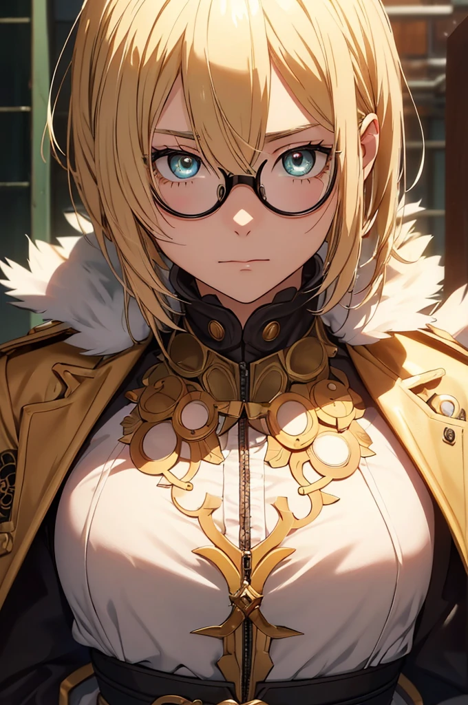 Blonde, Round Glasses, cool, (Gear Accessories), anime, beautiful, masterpiece, Highest quality, (1male性:1.5), (Shining Eyes:1.3), (Beautifully detailed eyes:1.1)、[[Delicate fingers and hands:0.55]::0.85], (Detailed reference),male, maleらしく, male, (Not as it really is), (bad), (Not as it really is感), No chest