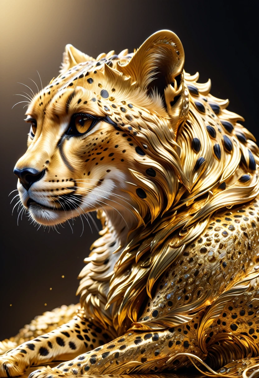  Cheetah made of gold metal, (masterpiece), (high quality), 8K, high resolution, extremely detailed,