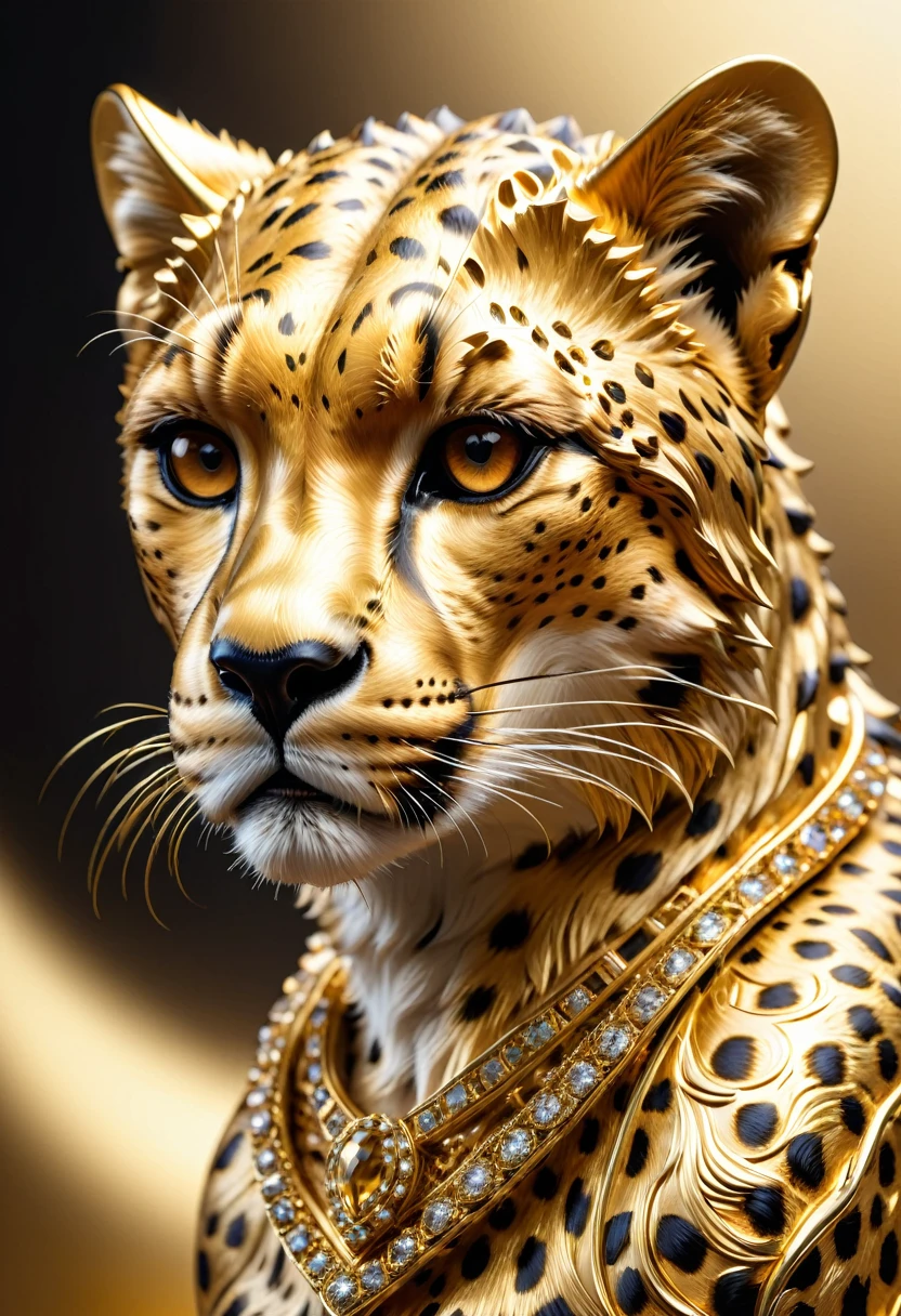  Cheetah made of gold metal, (masterpiece), (high quality), 8K, high resolution, extremely detailed,